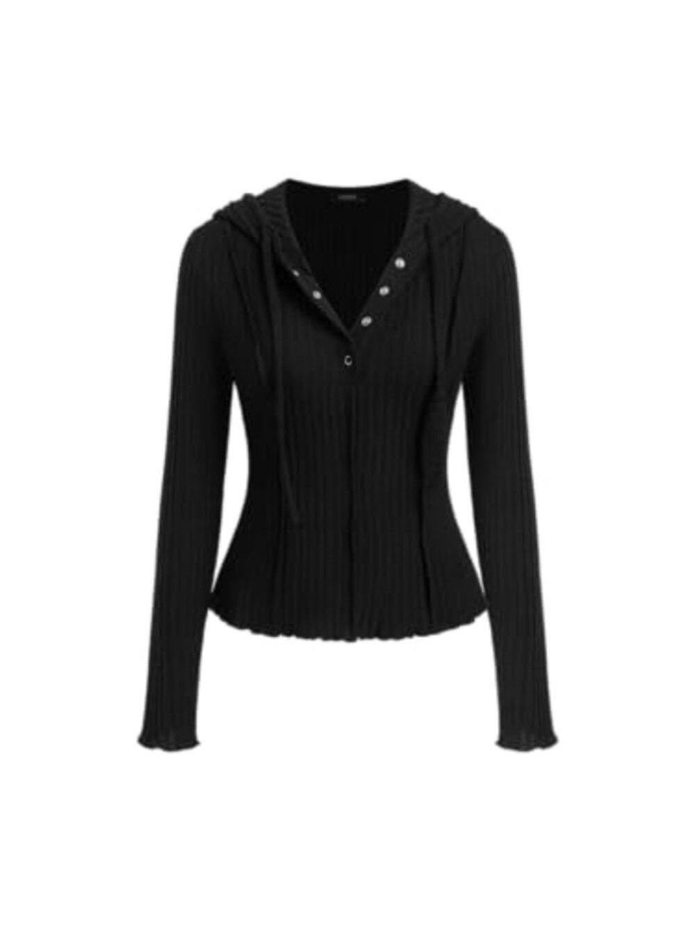 Women's Knit Hoodie Long Sleeve Crop Sweater Button Down Pullover Ribbed Y2K